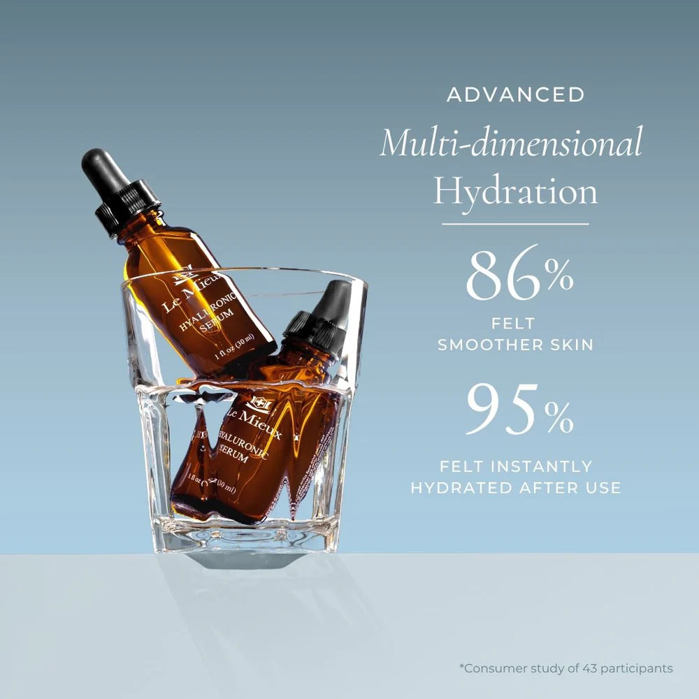 Le Mieux Hyaluronic Serum advanced multi-dimensional hydration formula that locks in moisture and boosts elasticity.