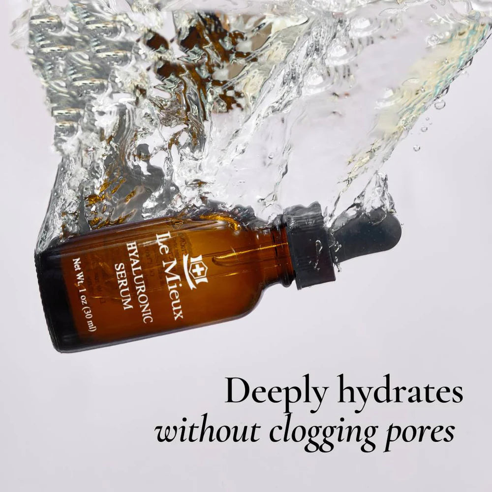 Le Mieux Hyaluronic Serum deeply hydrates without clogging pores, providing lightweight moisture balance.