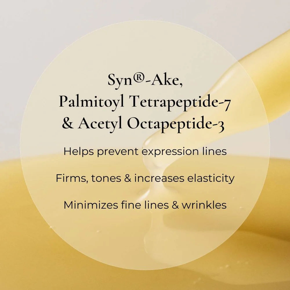 Le Mieux Rx Complex Serum featuring Syn-Ake, Palmitoyl Tetrapeptide-7, and Acetyl Octapeptide to enhance firmness and tone.