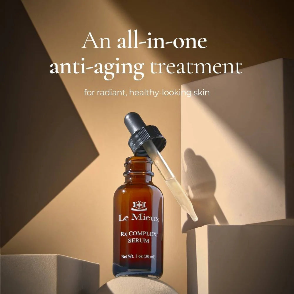 Le Mieux Rx Complex Serum all-in-one anti-aging solution with superior peptide complex for visible skin rejuvenation.