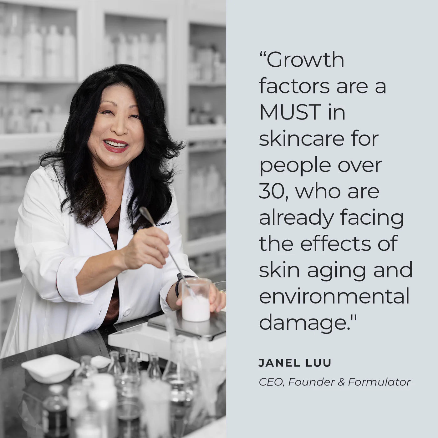 Le Mieux founder explaining the importance of growth factors in skincare.