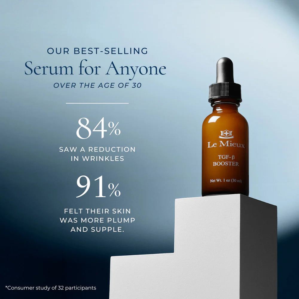 Le Mieux TGF-B Booster serum clinically proven to boost collagen and reduce wrinkles for firmer, radiant skin.