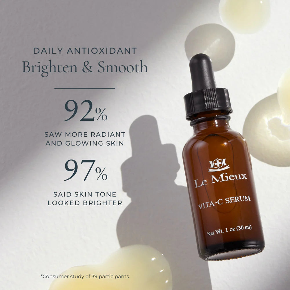 Le Mieux Vitamin C Serum infused with stabilized vitamin C to visibly improve radiance, smooth texture, and boost collagen production.